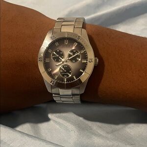 Guess Silver Chronograph Watch with Dark Dial